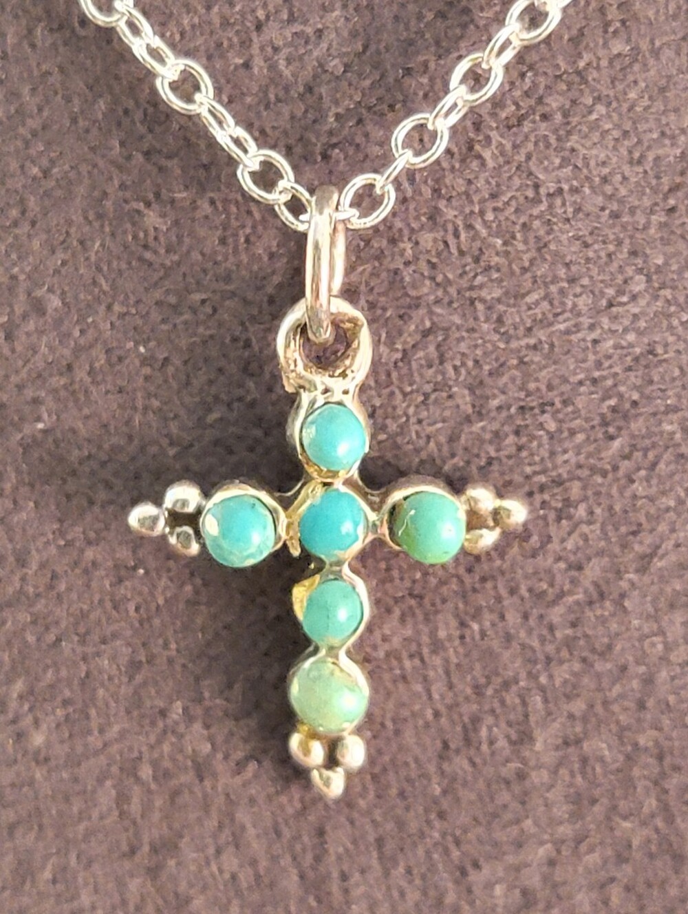 Barse Sterling Tiny Blue Turquoise Cross Pendant Necklace